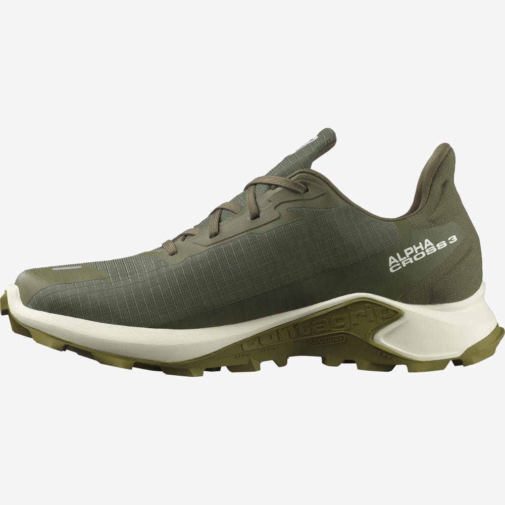 Salomon ALPHACROSS 3 GORE-TEX Trailrunning Schuhe Herren Olivgrün/HellGelb/Grün | RIS-560174