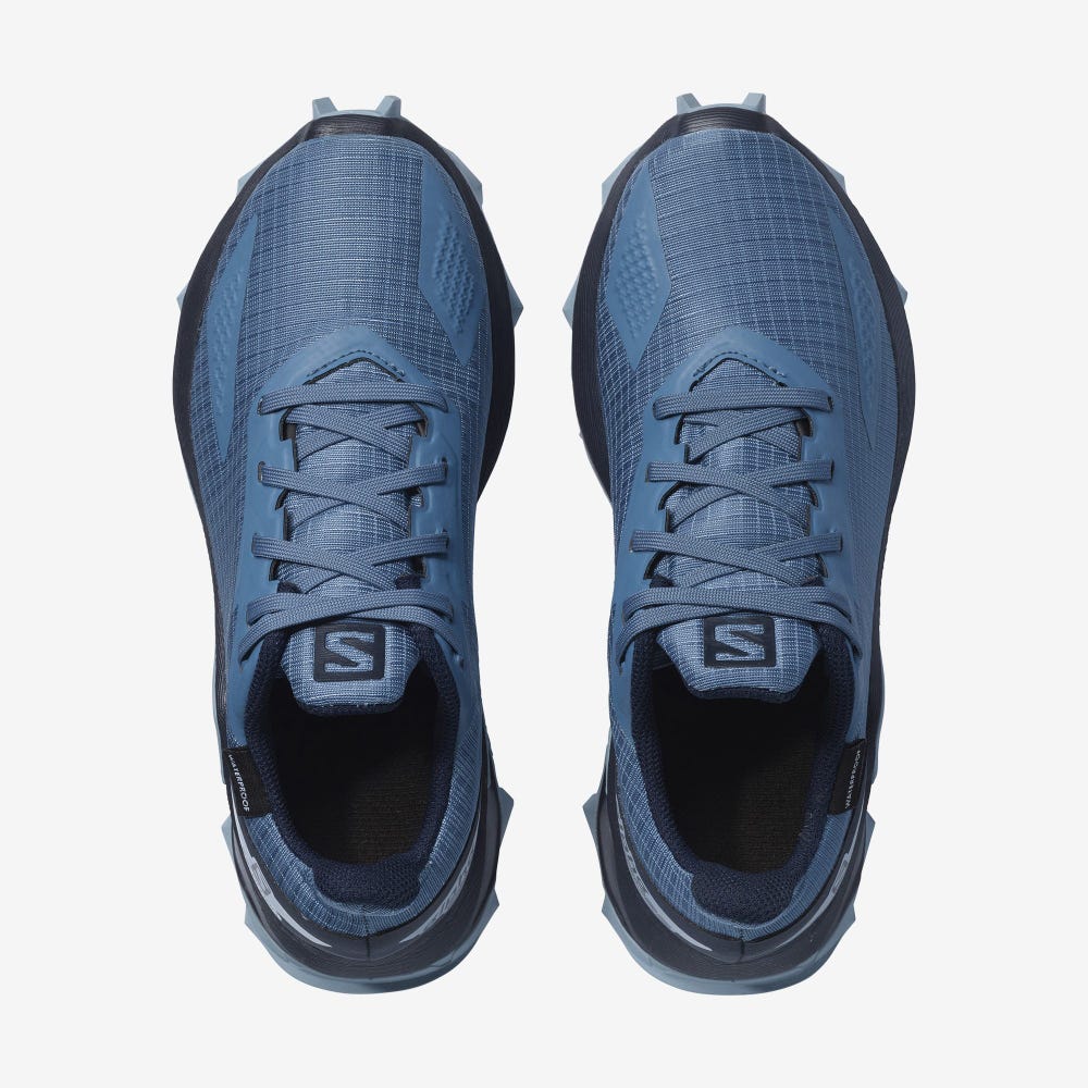 Salomon ALPHACROSS BLAST CLIMASALOMON™ WATERPROOF Trailrunning Schuhe Kinder Blau/Navy/Blau | CSR-954361