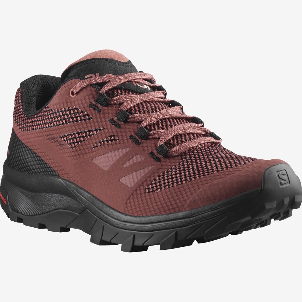 Salomon OUTLINE GORE-TEX Wanderschuhe Damen Schwarz/DunkelRot | OTD-038415