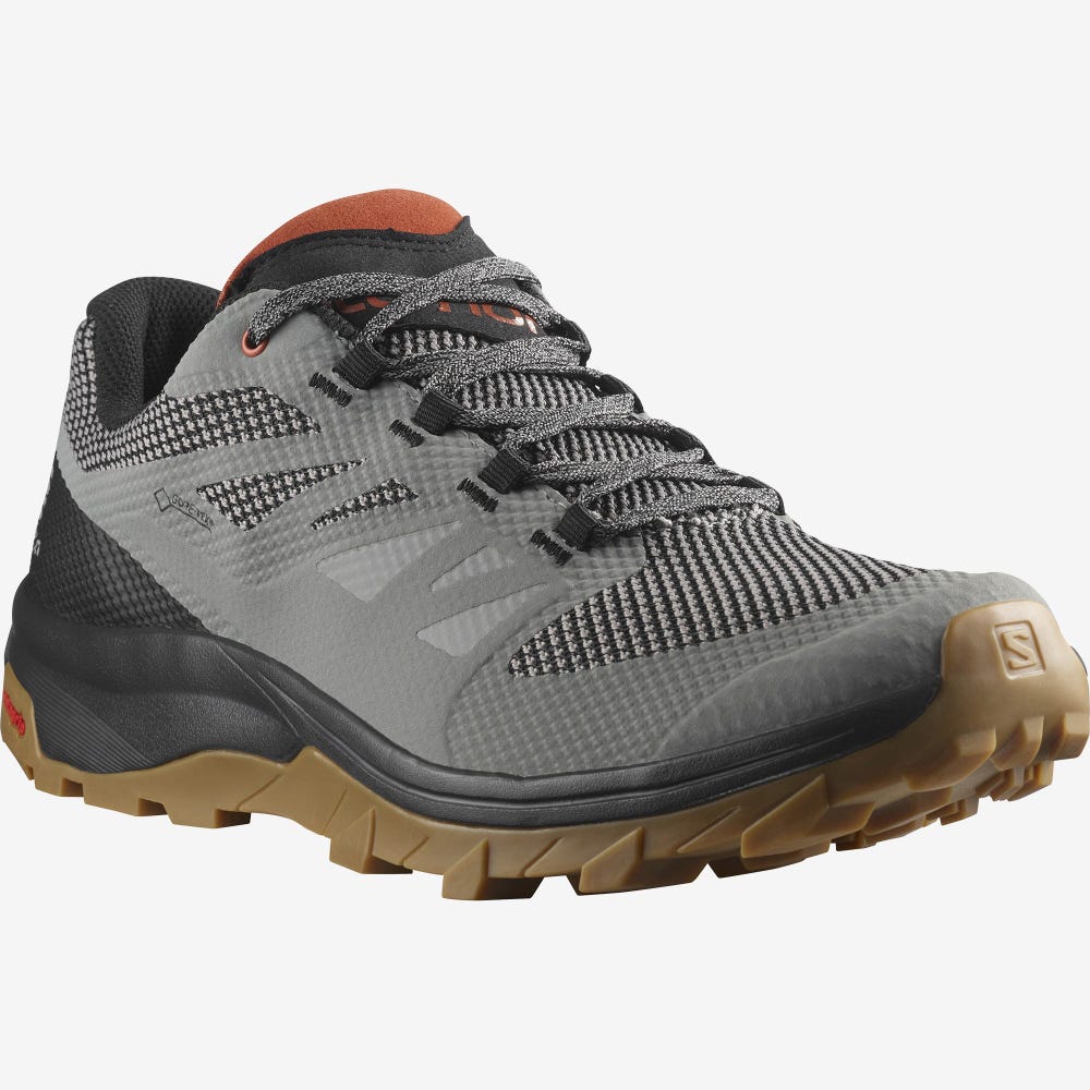 Salomon OUTLINE GORE-TEX Wanderschuhe Herren Grau/Schwarz/DunkelRot | GNI-839065