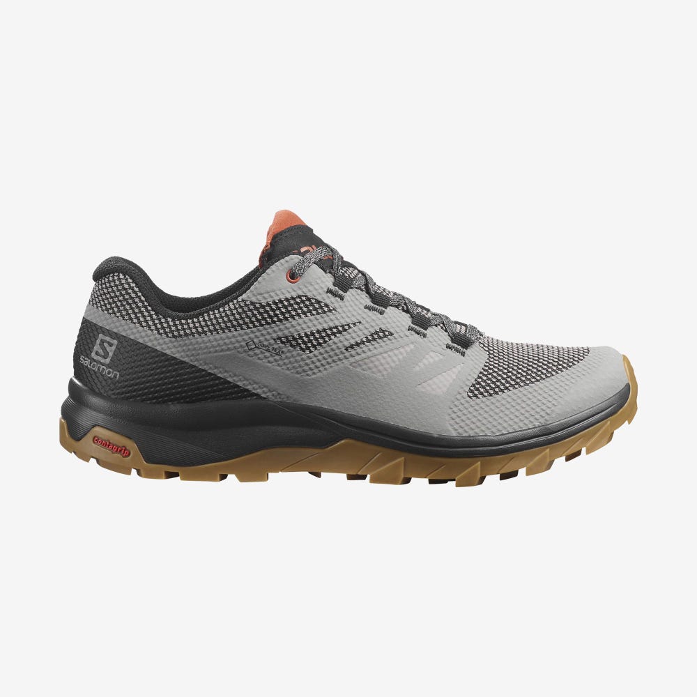 Salomon OUTLINE GORE-TEX Wanderschuhe Herren Grau/Schwarz/DunkelRot | GNI-839065