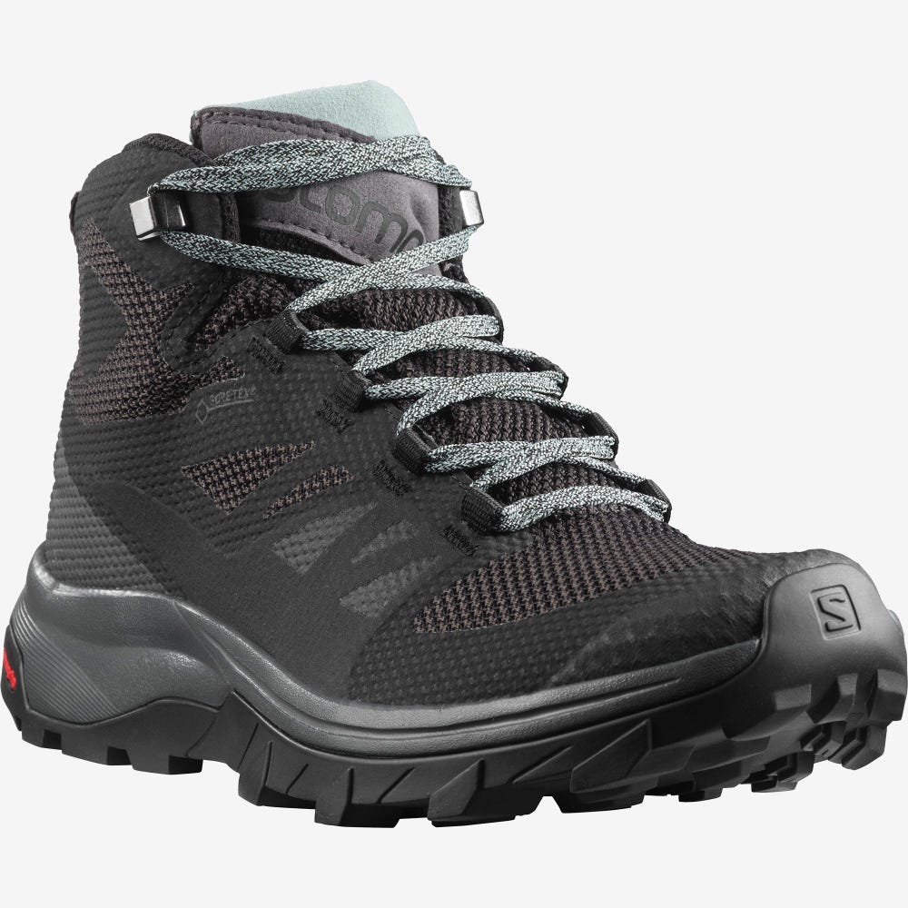 Salomon OUTLINE MID GORE-TEX Wanderschuhe Damen Schwarz/Grün | AUF-503479