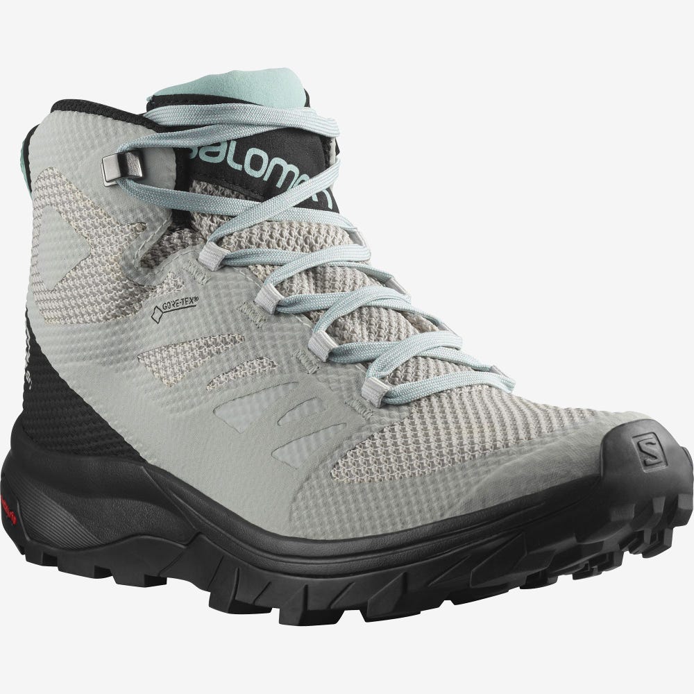 Salomon OUTLINE MID GORE-TEX Wanderschuhe Damen Beige/Schwarz/Türkis | OVP-095321