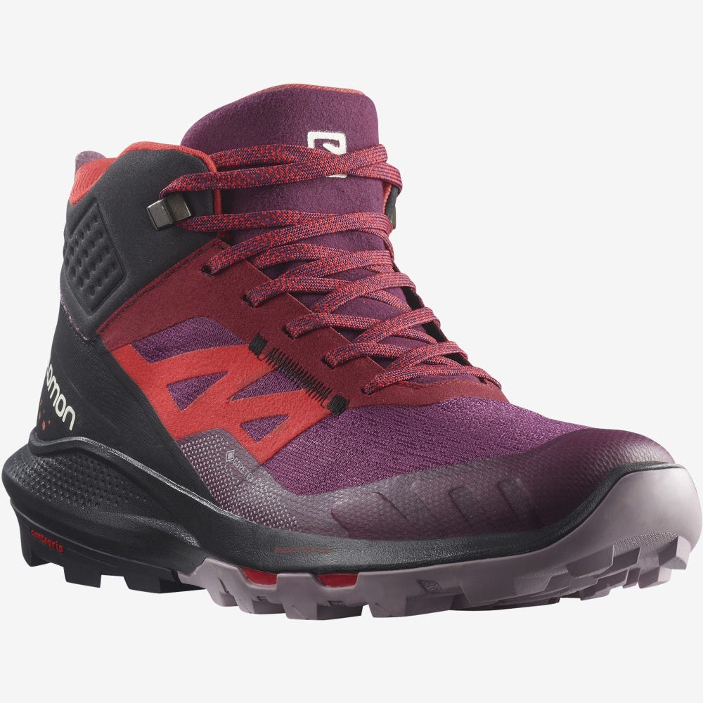 Salomon OUTPULSE MID GORE-TEX Wanderschuhe Damen Lila/HellGelb/Rot | FIZ-831975