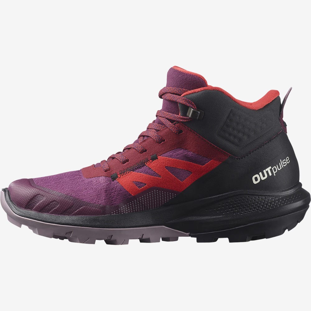 Salomon OUTPULSE MID GORE-TEX Wanderschuhe Damen Lila/HellGelb/Rot | FIZ-831975