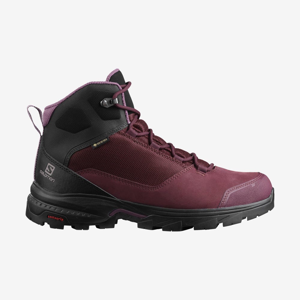 Salomon OUTWARD GORE-TEX Wanderschuhe Damen Bordeaux/Schwarz | WIP-534812