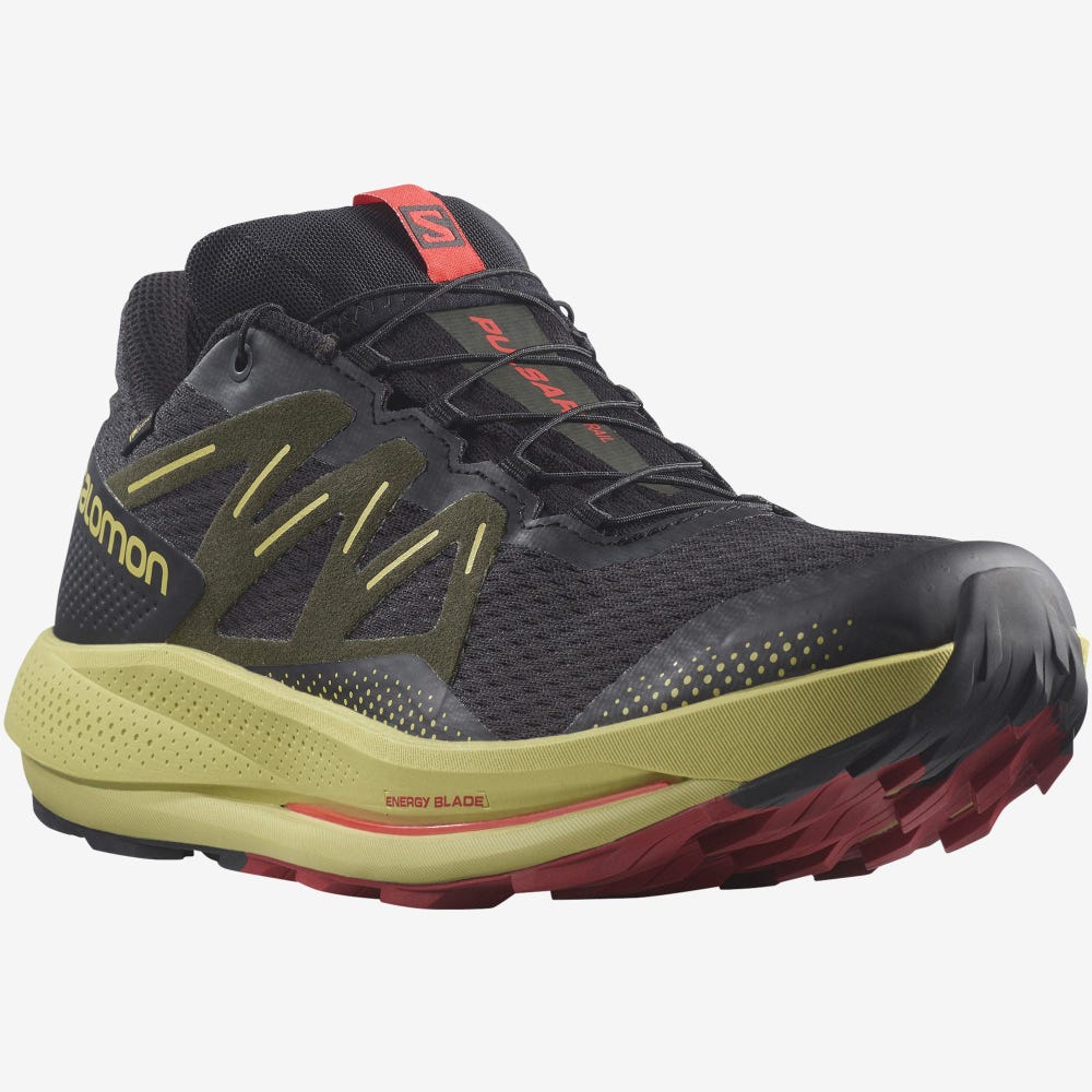 Salomon PULSAR TRAIL GORE-TEX Trailrunning Schuhe Herren Schwarz/Grün/Rot | HFD-795081