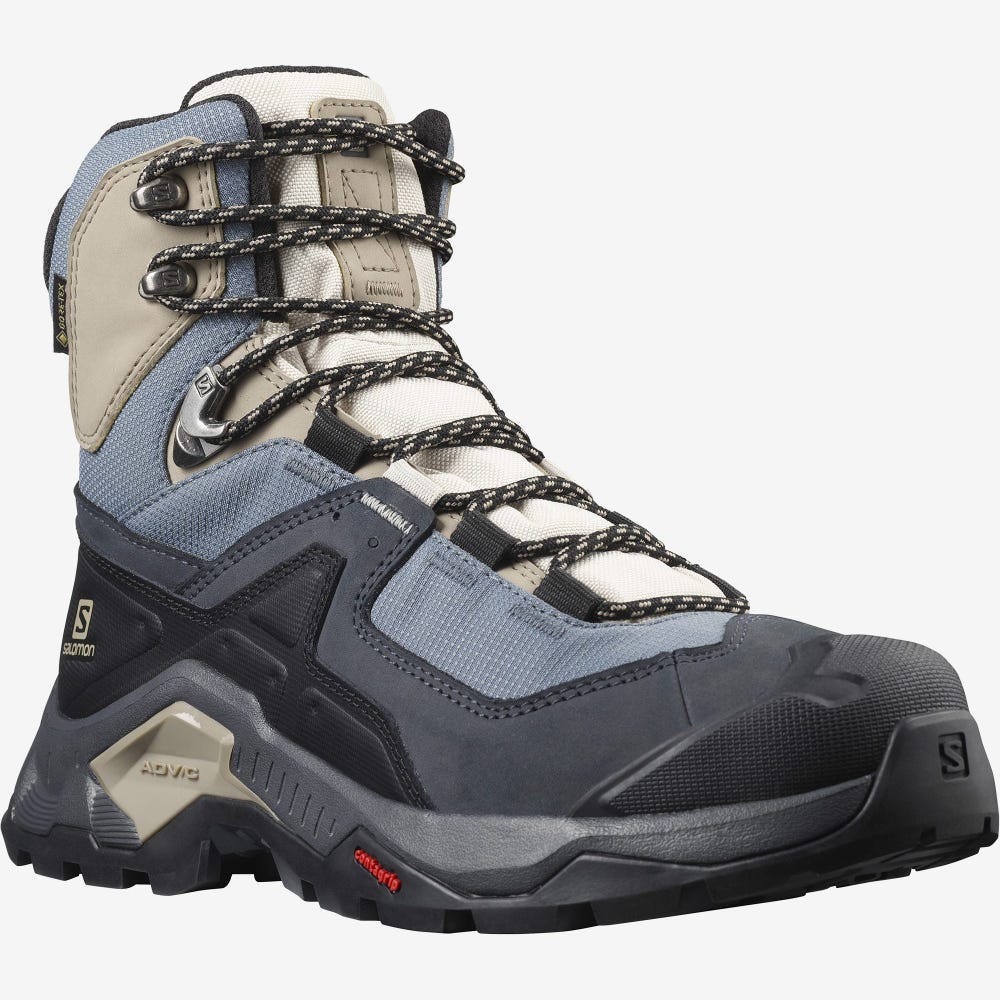 Salomon QUEST ELEMENT GORE-TEX Wanderschuhe Damen Grau/Schwarz/Beige/Blau | PYW-460728