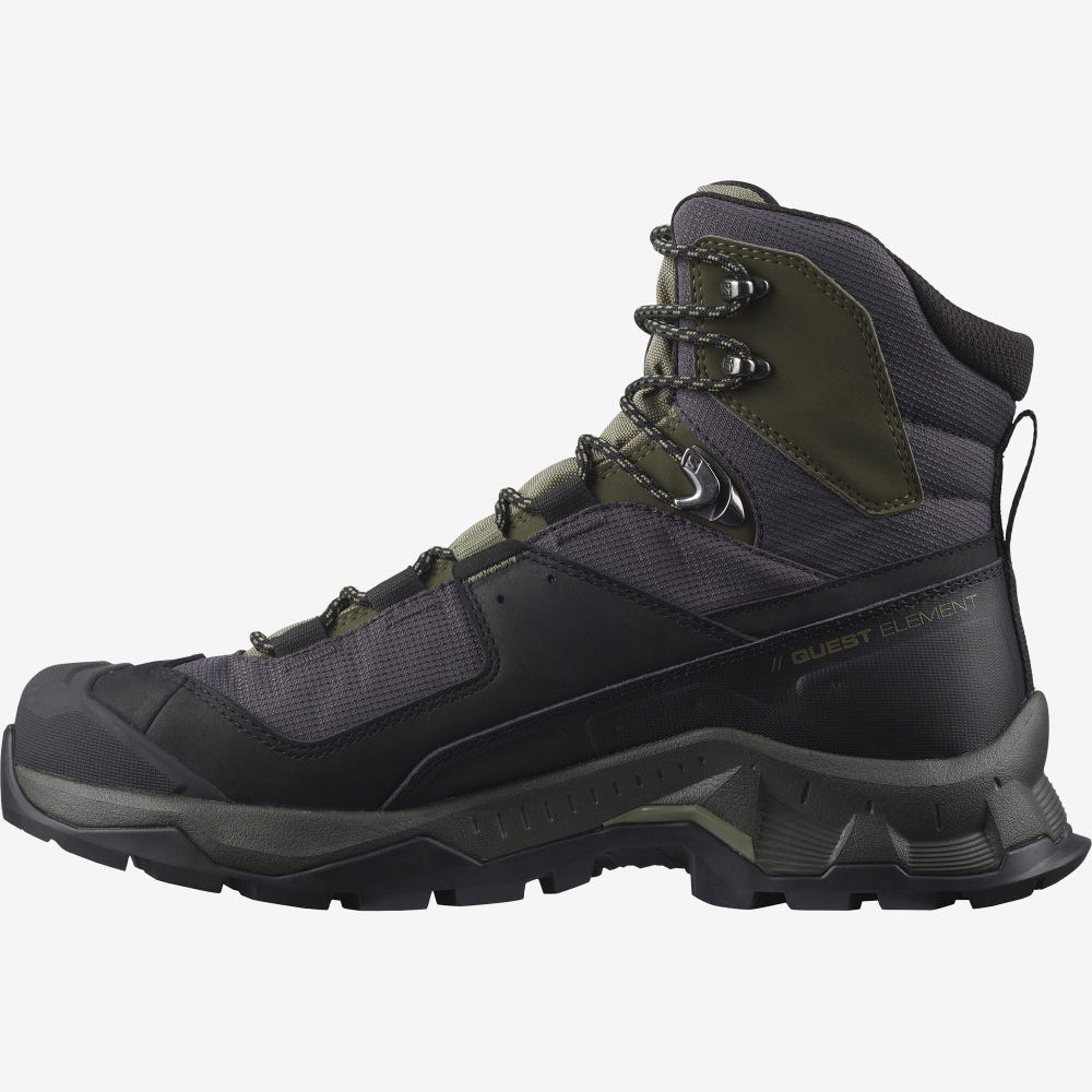 Salomon QUEST ELEMENT GORE-TEX Wanderschuhe Herren Schwarz/Tiefes Grün/Olivgrün | VSI-435169