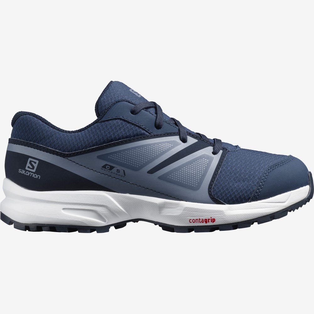 Salomon SENSE CLIMASALOMON™ WATERPROOF Laufschuhe Kinder Navy/Grau | VUX-910324