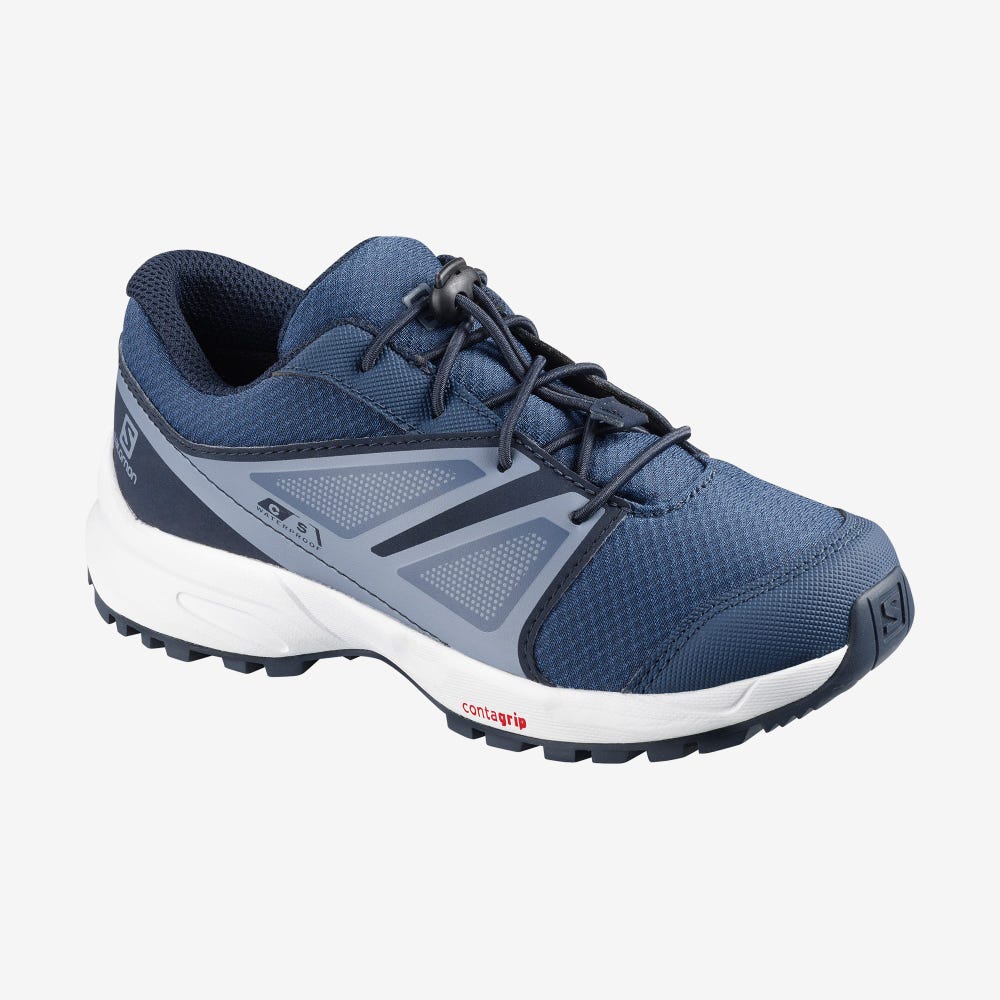 Salomon SENSE CLIMASALOMON™ WATERPROOF Trailrunning Schuhe Kinder Navy/Grau | KHF-068945