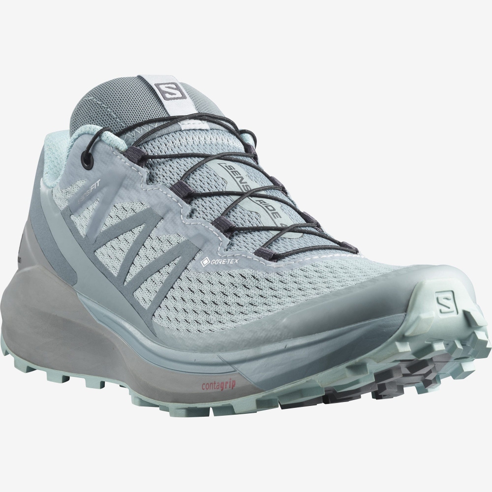 Salomon SENSE RIDE 4 GORE-TEX INVISIBLE FIT Trailrunning Schuhe Damen Grün/Türkis | YFR-529468