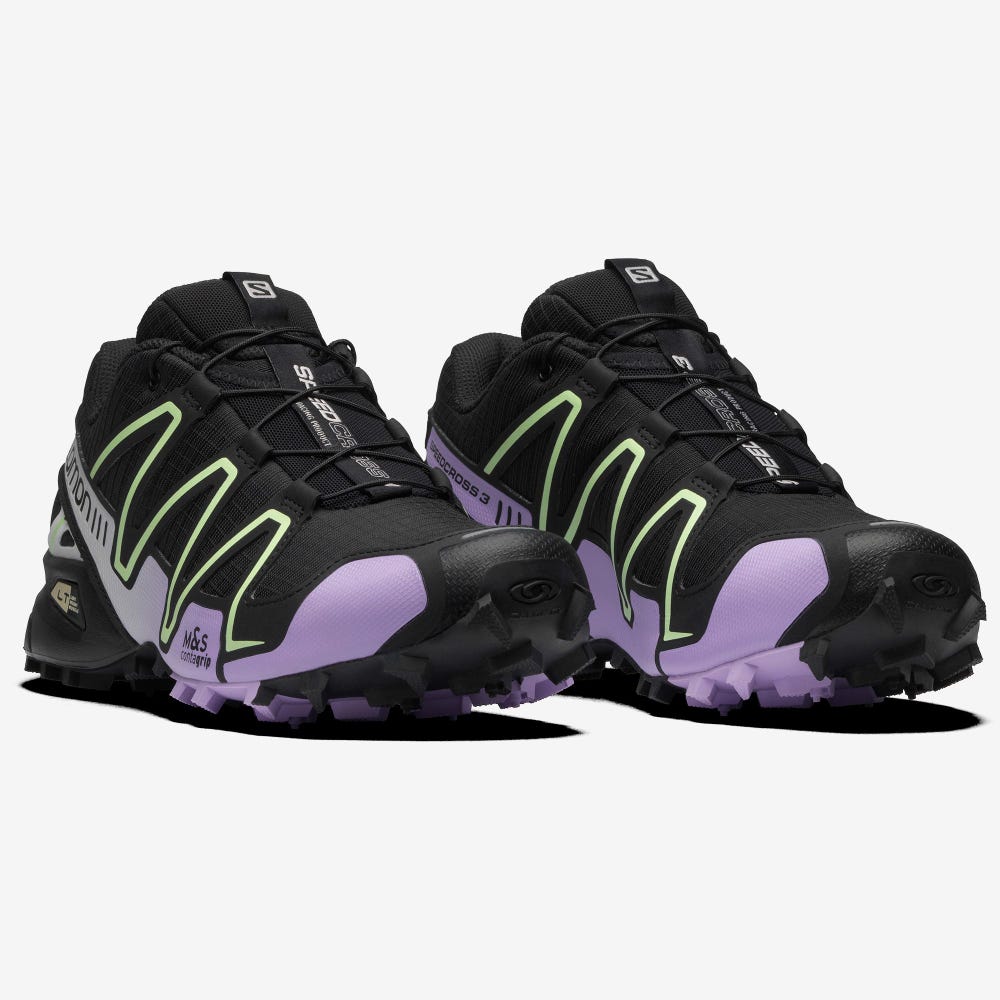 Salomon SPEEDCROSS 3 Sneaker Damen Schwarz/Lavendel/Grün | NAG-641370