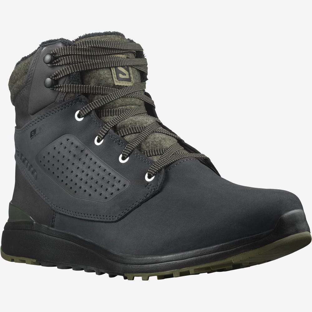 Salomon UTILITY WINTER CLIMASALOMON™ WATERPROOF Winterschuhe Herren Schwarz/Tiefes Grün | GHO-142890