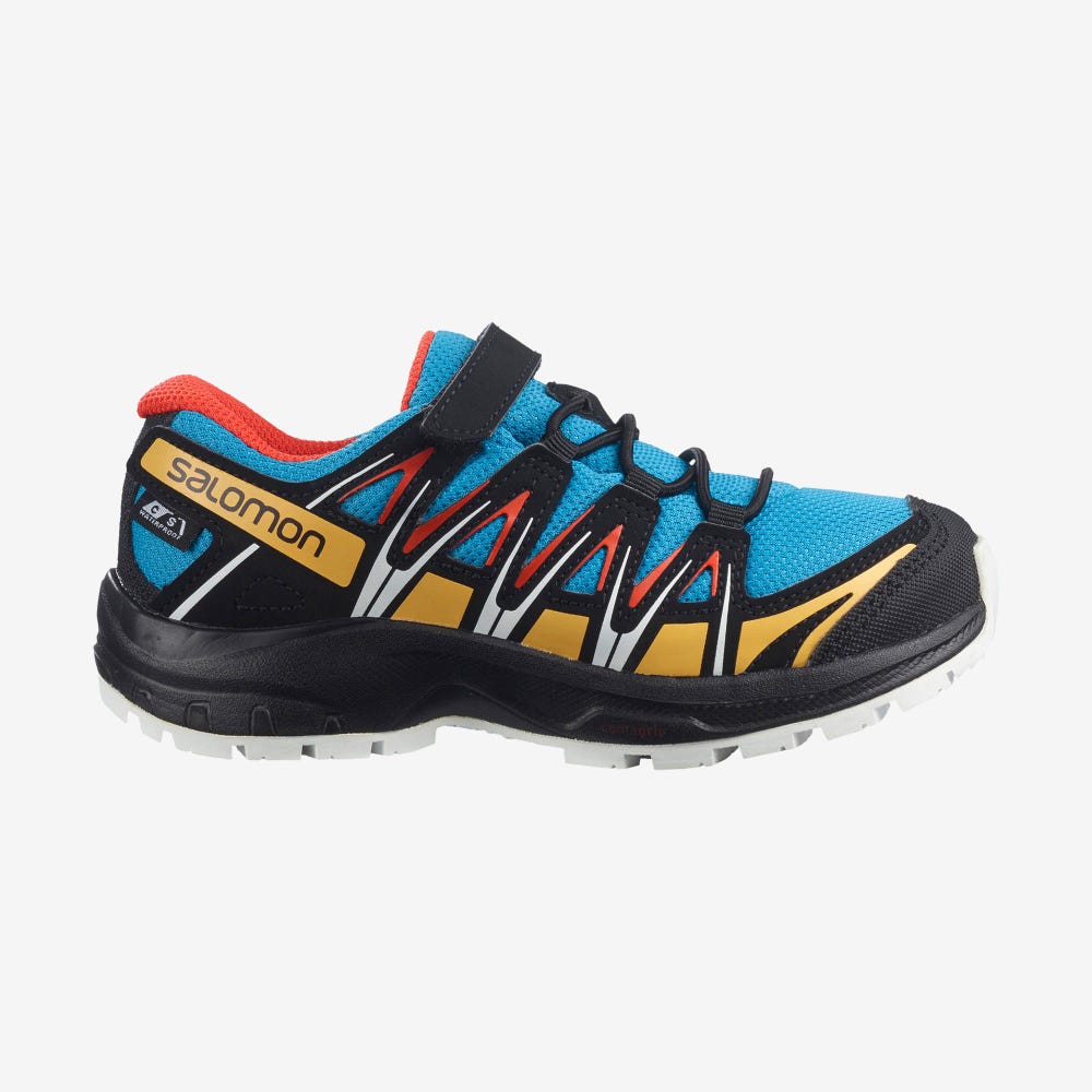 Salomon XA PRO 3D CSWP K Trailrunning Schuhe Kinder Blau/Schwarz/Aprikose | QED-394208