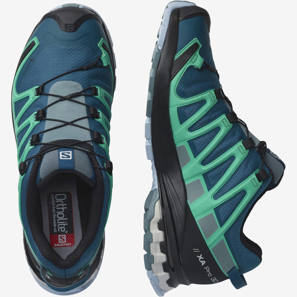 Salomon XA PRO 3D v8 GORE-TEX Trailrunning Schuhe Damen Blau/Mintfarben | SUD-876914