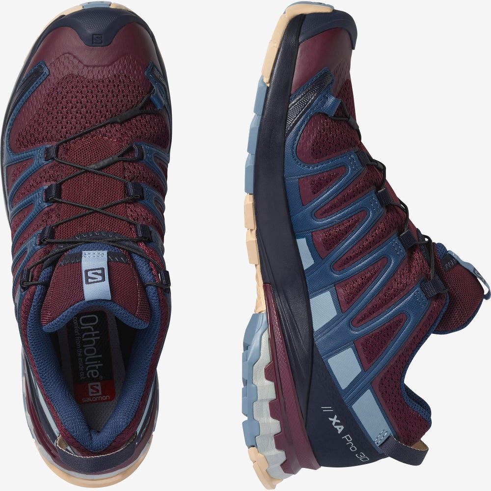 Salomon XA PRO 3D v8 Trailrunning Schuhe Damen Bordeaux/Blau/Weiß | XNS-028765