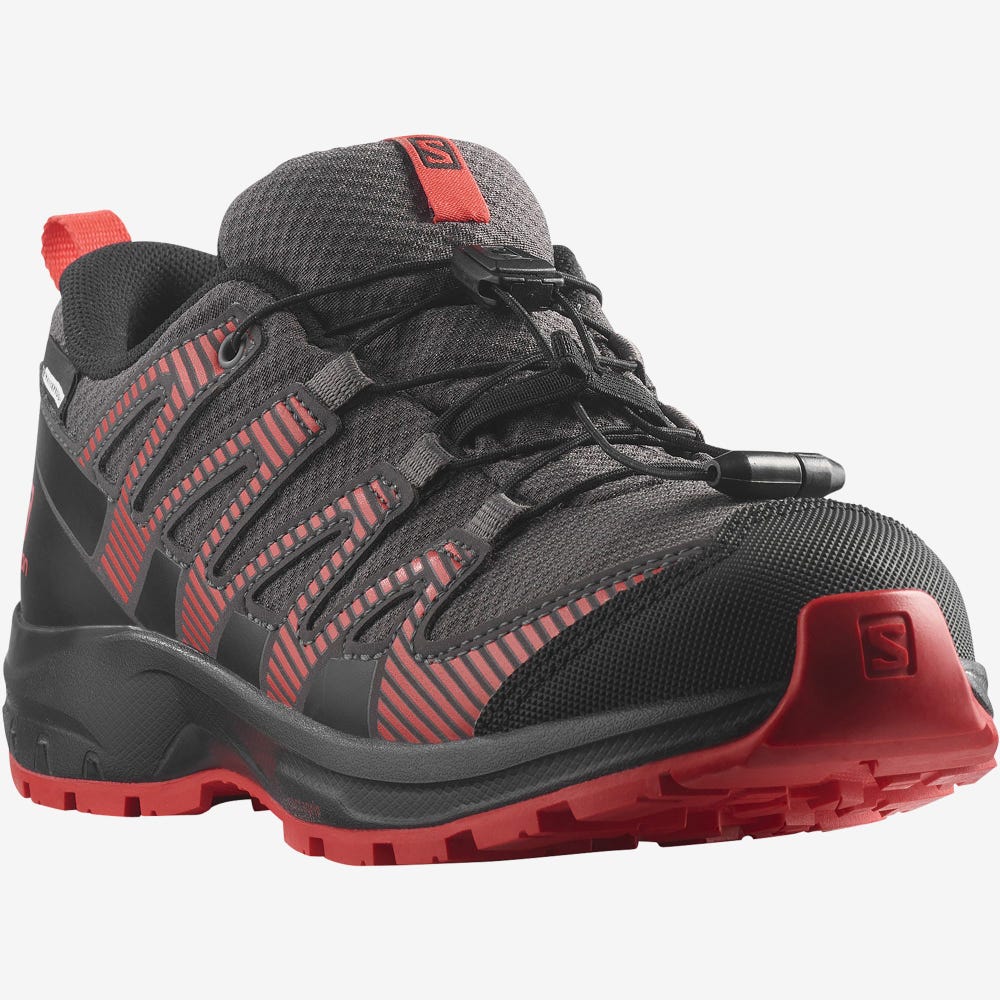 Salomon XA PRO V8 CLIMASALOMON™ WATERPROOF Trailrunning Schuhe Kinder Grau/Schwarz/Rot | FXQ-937481