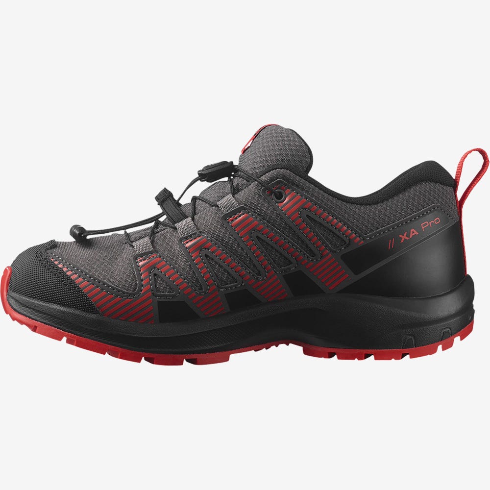 Salomon XA PRO V8 CLIMASALOMON™ WATERPROOF Trailrunning Schuhe Kinder Grau/Schwarz/Rot | FXQ-937481