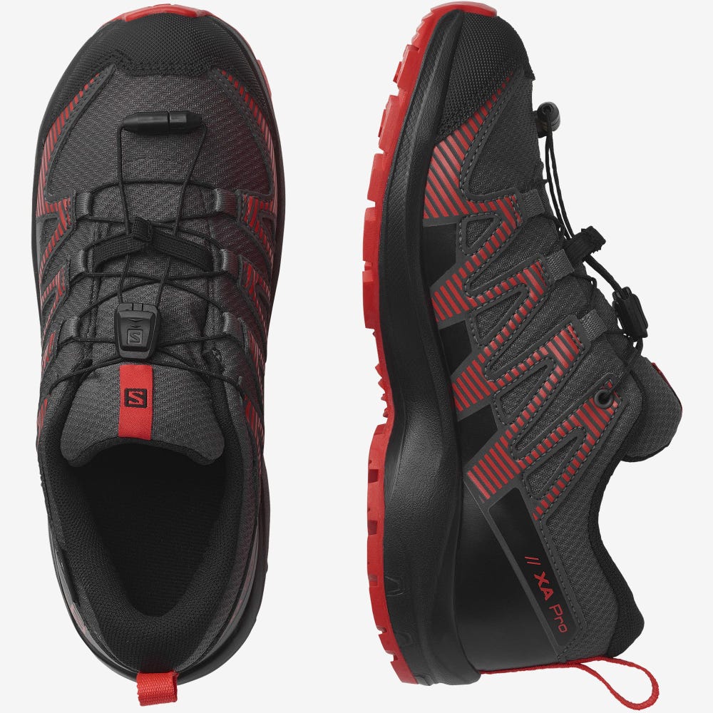 Salomon XA PRO V8 CLIMASALOMON™ WATERPROOF Wanderschuhe Kinder Grau/Schwarz/Rot | QEA-521396