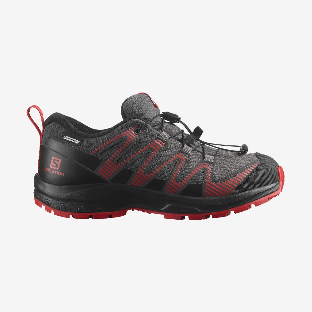 Salomon XA PRO V8 CLIMASALOMON™ WATERPROOF Wanderschuhe Kinder Grau/Schwarz/Rot | QEA-521396