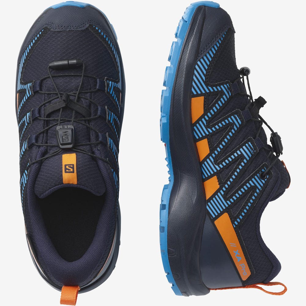 Salomon XA PRO V8 CLIMASALOMON™ WATERPROOF Trailrunning Schuhe Kinder Navy/Orange | SLH-102687