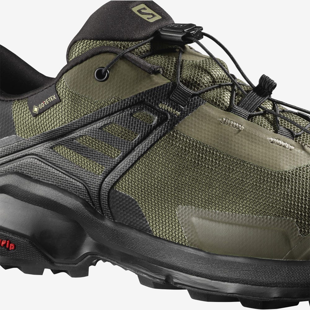 Salomon X RAISE GORE-TEX Wanderschuhe Herren Olivgrün/Schwarz | WTJ-105289