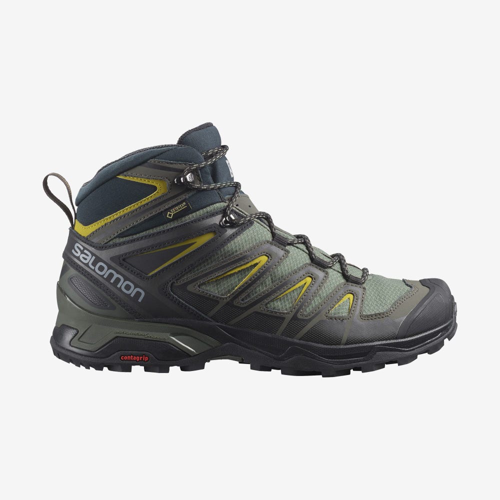 Salomon X ULTRA 3 MID GORE-TEX Wanderschuhe Herren Grau/Schwarz/Grün | LIP-024869