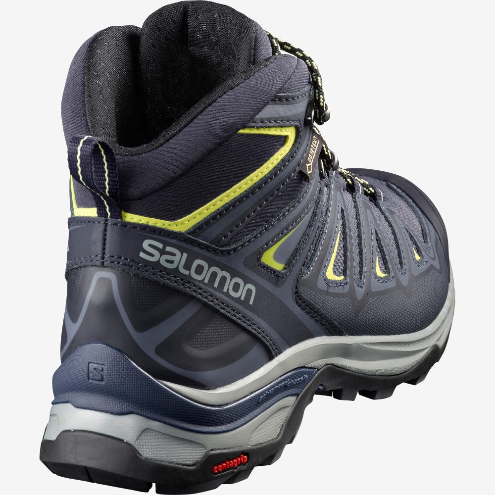 Salomon X ULTRA 3 WIDE MID GORE-TEX Wanderschuhe Damen Blau/HellGrün | BUZ-019748