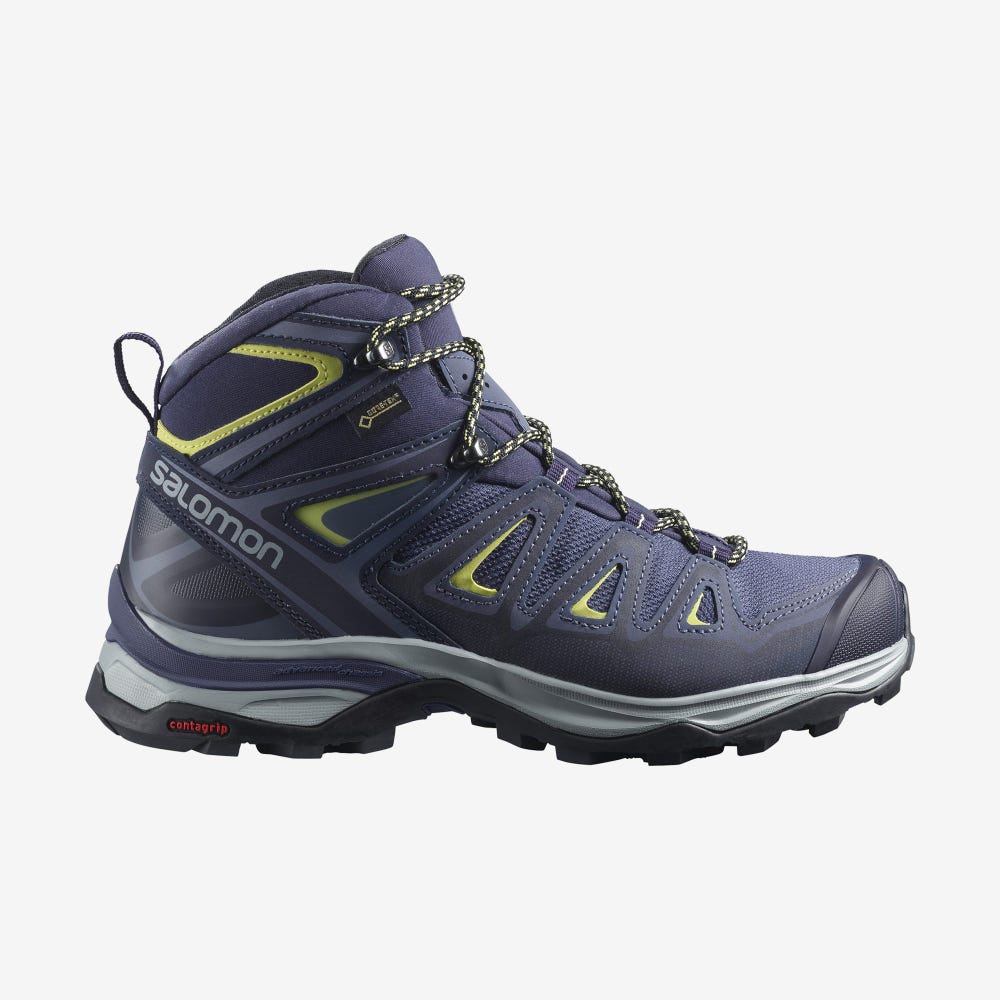 Salomon X ULTRA 3 WIDE MID GORE-TEX Wanderschuhe Damen Blau/HellGrün | BUZ-019748