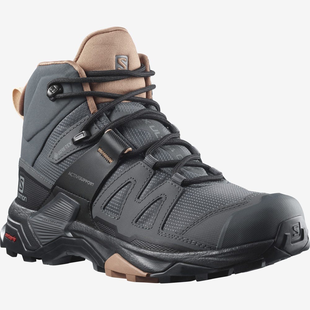 Salomon X ULTRA 4 MID GORE-TEX Wanderschuhe Damen Grau/Beige/Weiß | MTQ-750136