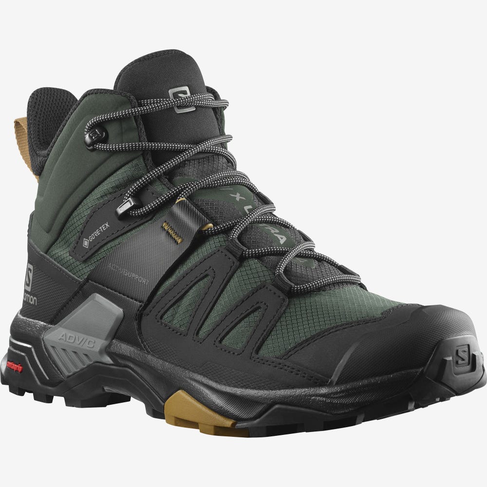 Salomon X ULTRA 4 MID GORE-TEX Wanderschuhe Herren Grün/Schwarz | RDJ-257340