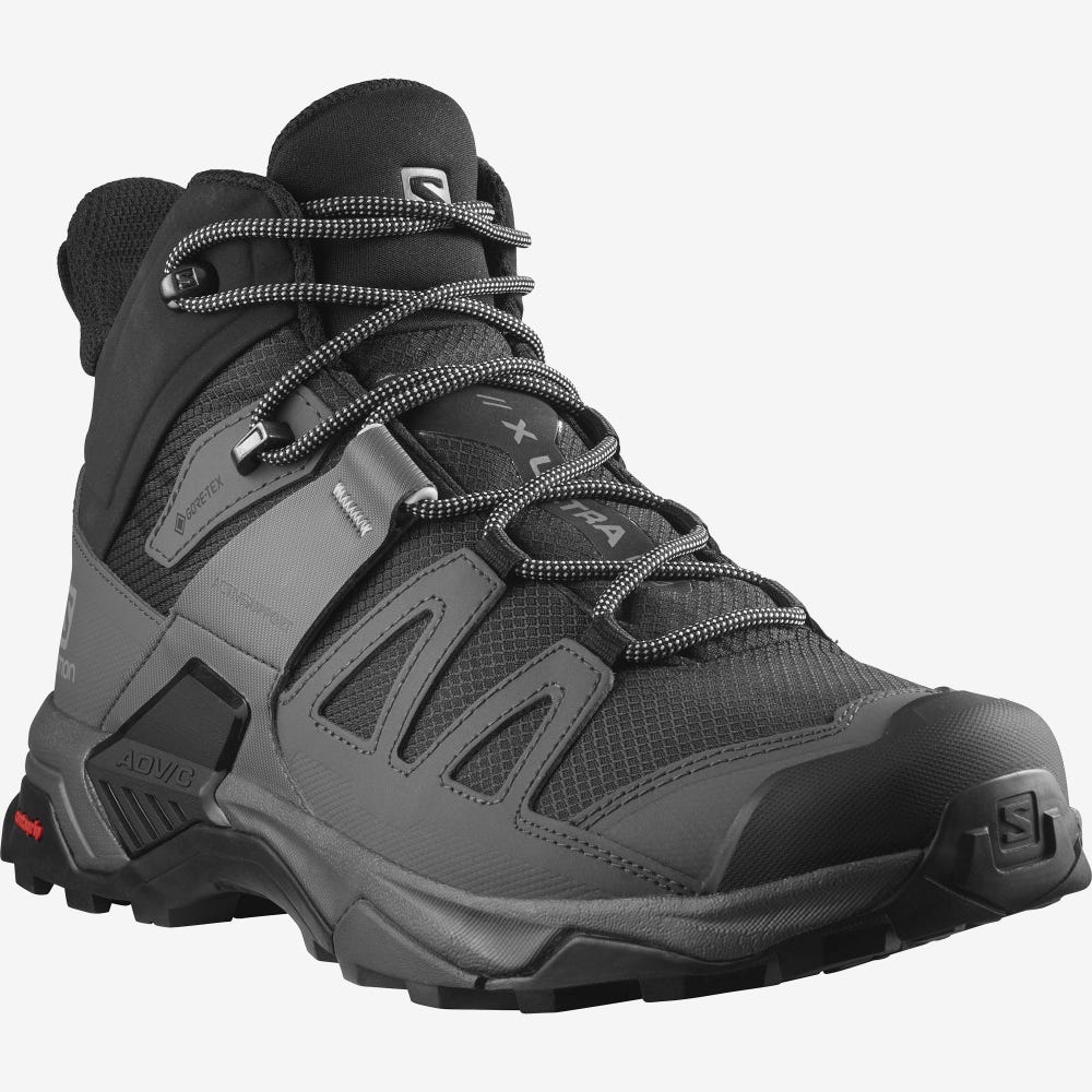 Salomon X ULTRA 4 MID WIDE GORE-TEX Wanderschuhe Herren Schwarz/Blau | CGM-021756