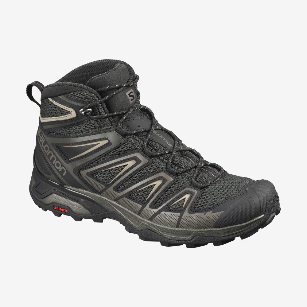 Salomon X ULTRA MID 3 AERO Wanderschuhe Herren Olivgrün/Schwarz | GSA-907182