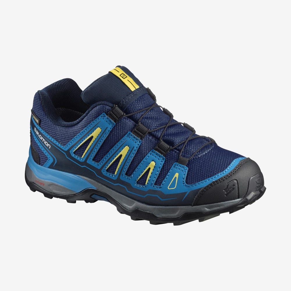 Salomon X-ULTRA MID GORE-TEX Wanderschuhe Kinder Blau/Gelb | MBD-583907