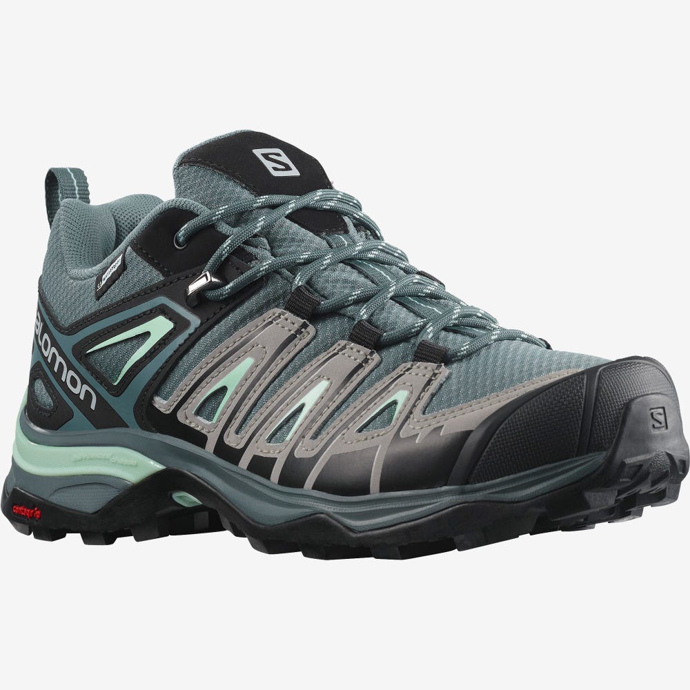 Salomon X ULTRA PIONEER CLIMASALOMON™ WATERPROOF Wanderschuhe Damen Grau/Grün | FGQ-865790