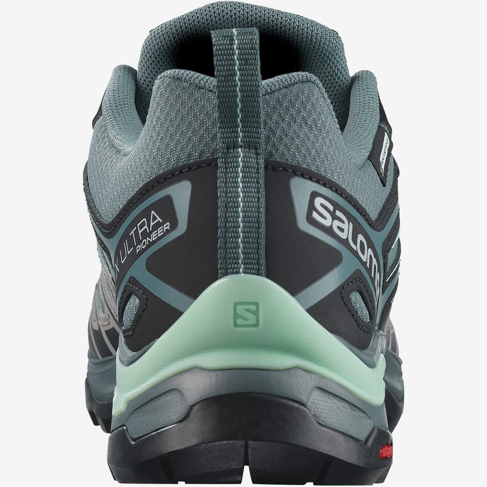 Salomon X ULTRA PIONEER CLIMASALOMON™ WATERPROOF Wanderschuhe Damen Grau/Grün | FGQ-865790