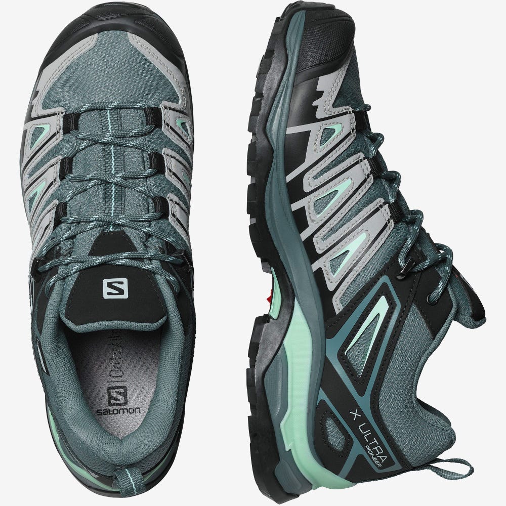 Salomon X ULTRA PIONEER CLIMASALOMON™ WATERPROOF Wanderschuhe Damen Grau/Grün | FGQ-865790