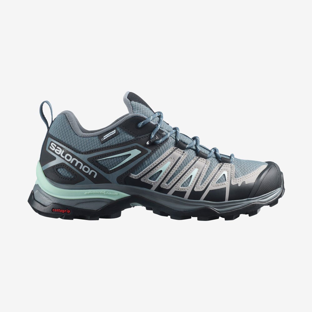 Salomon X ULTRA PIONEER CLIMASALOMON™ WATERPROOF Wanderschuhe Damen Grau/Grün | FGQ-865790