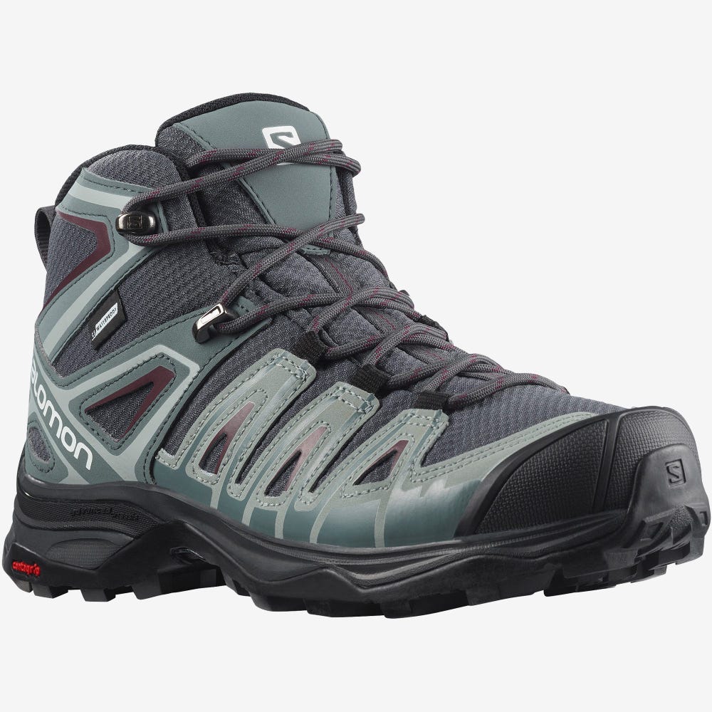 Salomon X ULTRA PIONEER MID CLIMASALOMON™ WATERPROOF Wanderschuhe Damen Grau/Grün/Grau | AYQ-329768