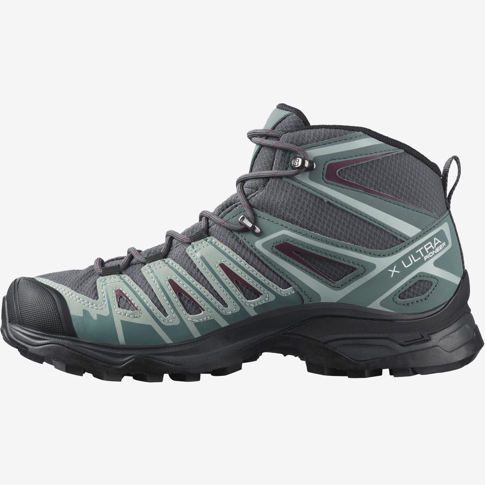 Salomon X ULTRA PIONEER MID CLIMASALOMON™ WATERPROOF Wanderschuhe Damen Grau/Grün/Grau | AYQ-329768