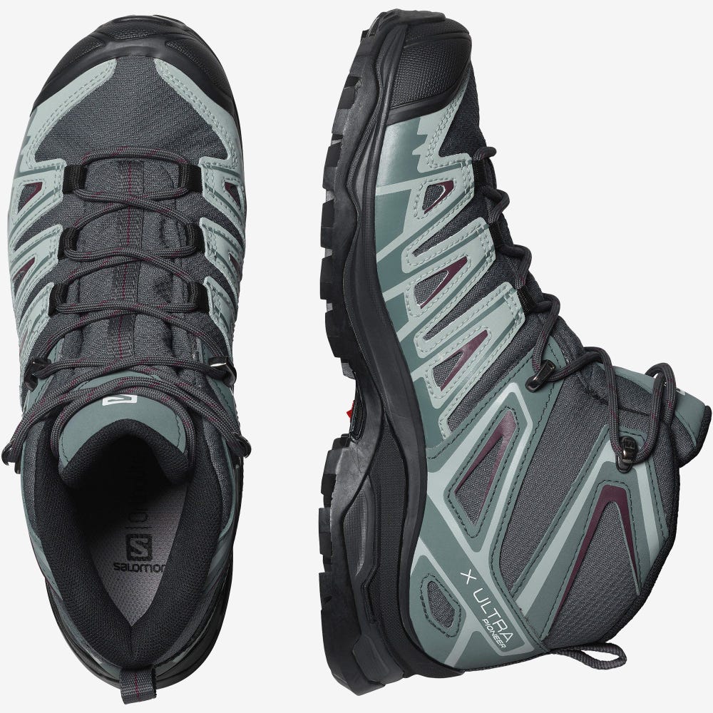 Salomon X ULTRA PIONEER MID CLIMASALOMON™ WATERPROOF Wanderschuhe Damen Grau/Grün/Grau | AYQ-329768