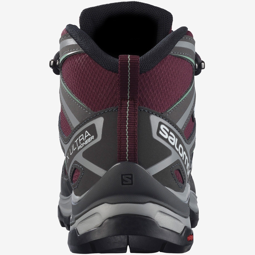 Salomon X ULTRA PIONEER MID CLIMASALOMON™ WATERPROOF Wanderschuhe Damen Bordeaux/Grau Grün | FIT-142906