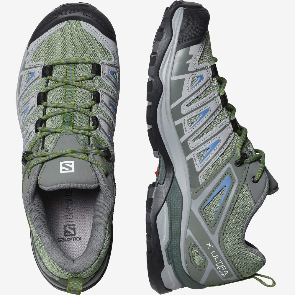 Salomon X ULTRA PIONEER Wanderschuhe Damen Grün/Grau/Blau | CBU-890537