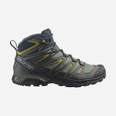 Salomon X ULTRA 3 MID GORE-TEX Wanderschuhe Herren Grau/Schwarz/Grün | LIP-024869